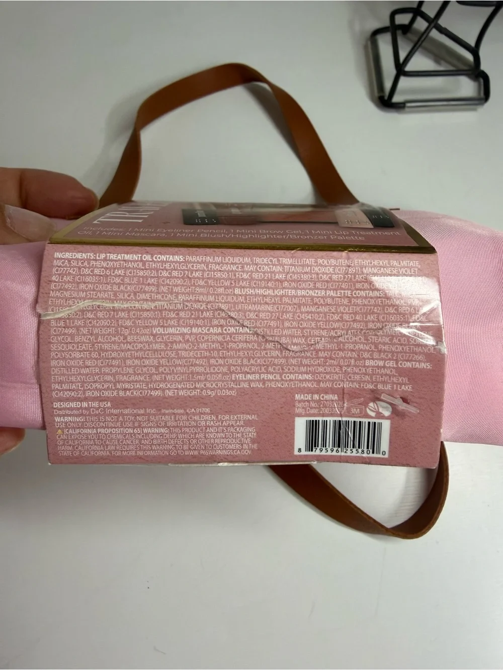 Pink Mini Travel Cosmetic Bag with 5 Mini Cosmetic